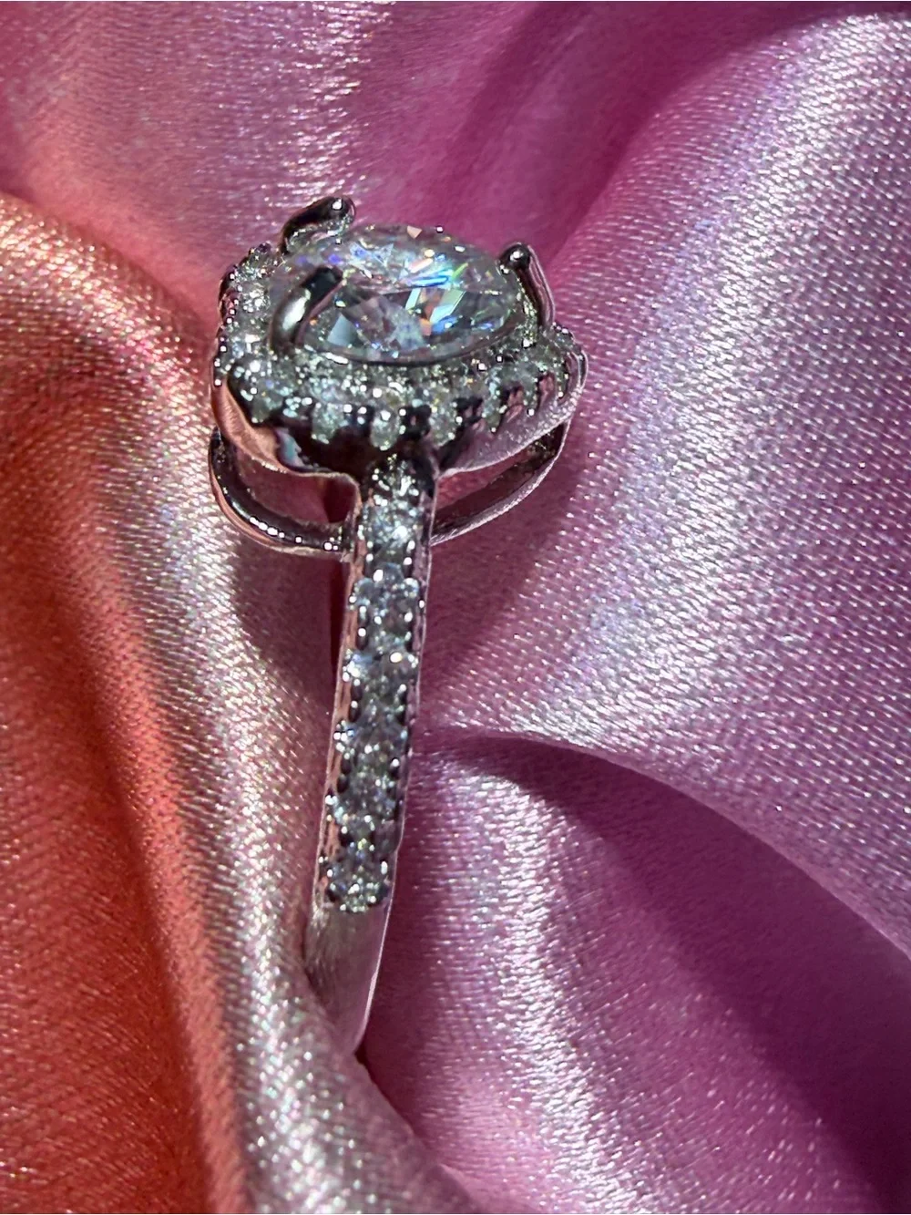 Sparkling Moissanite Heart Shape with Halo and Shimmering Stones on Band